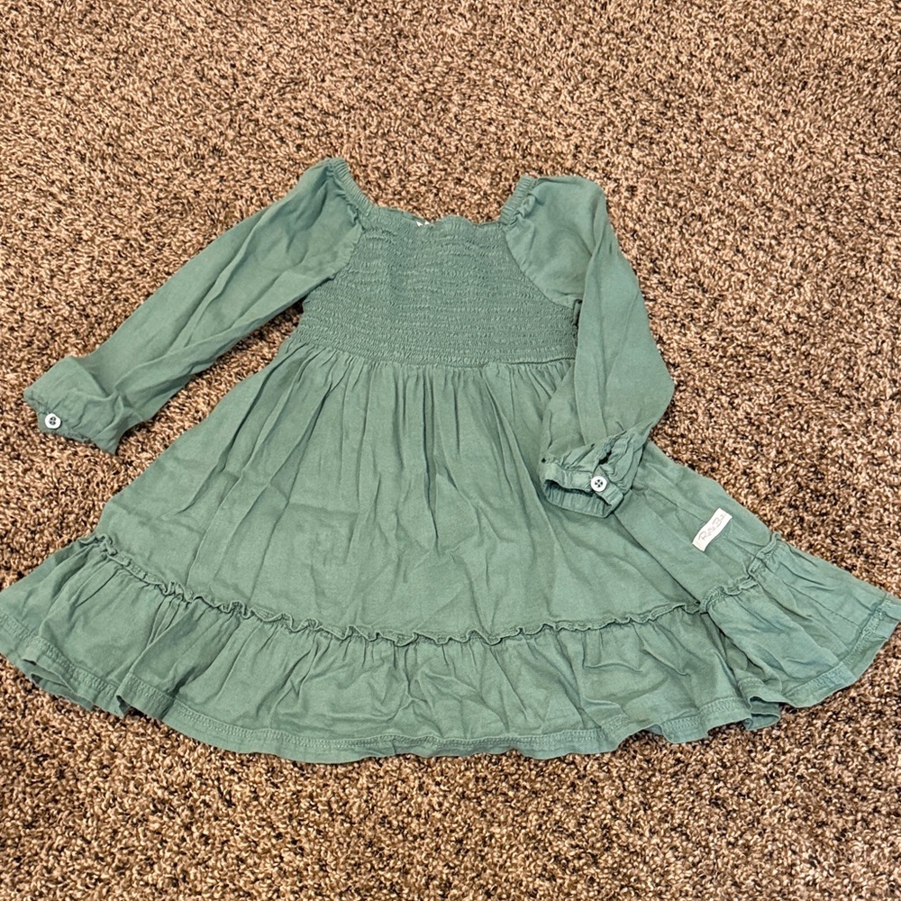 Ruffle Butts Sage Green Long-Sleeve Dress